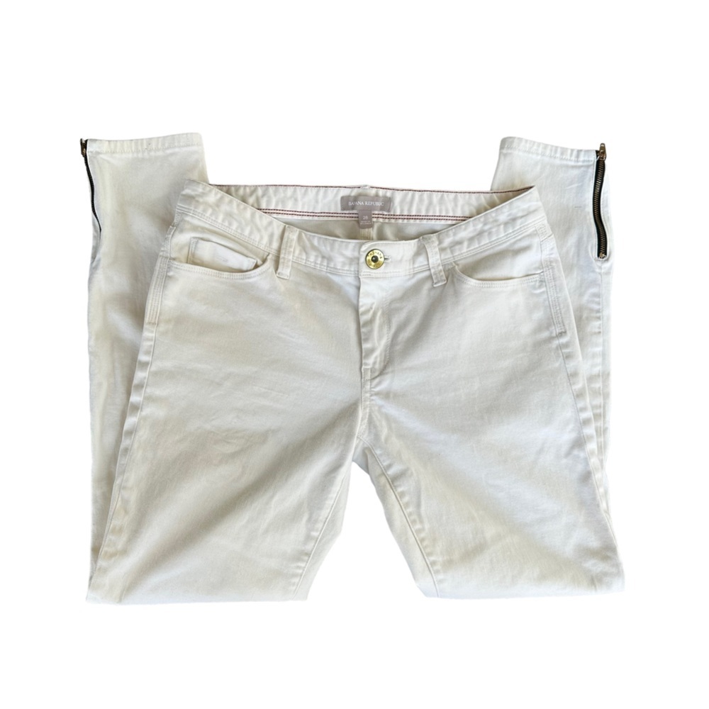 Banana‎ Republic Women's White Skinny Stretchy Jeans with Ankle Zipper Size: 28